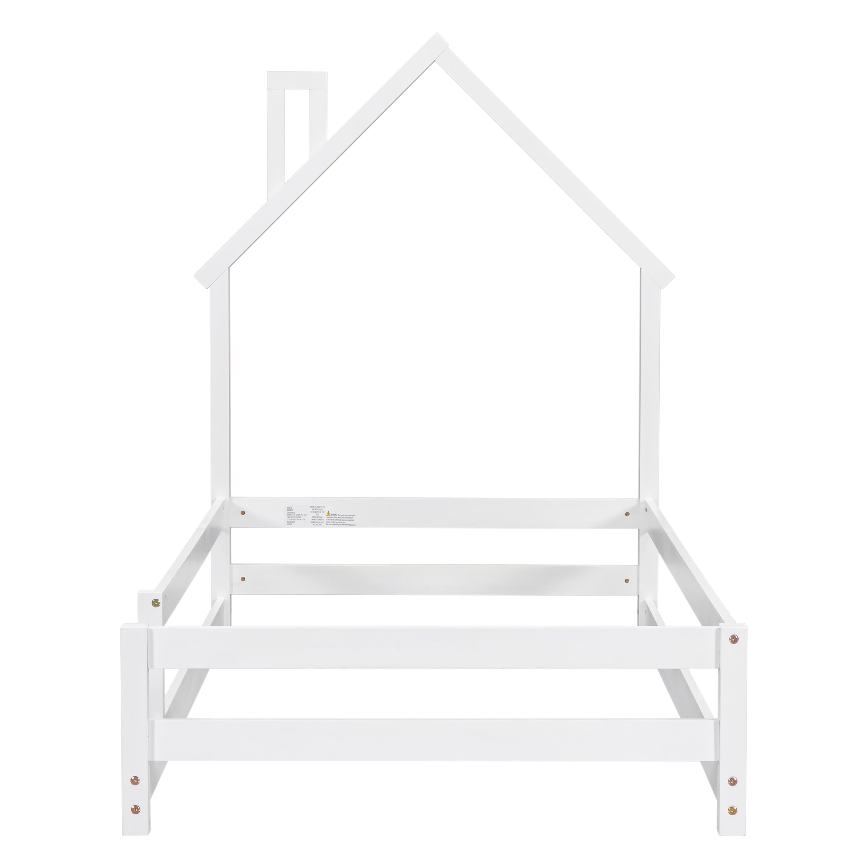 Euroco Twin Size House Bed, Low Profile Floor Bed with Chimney, White