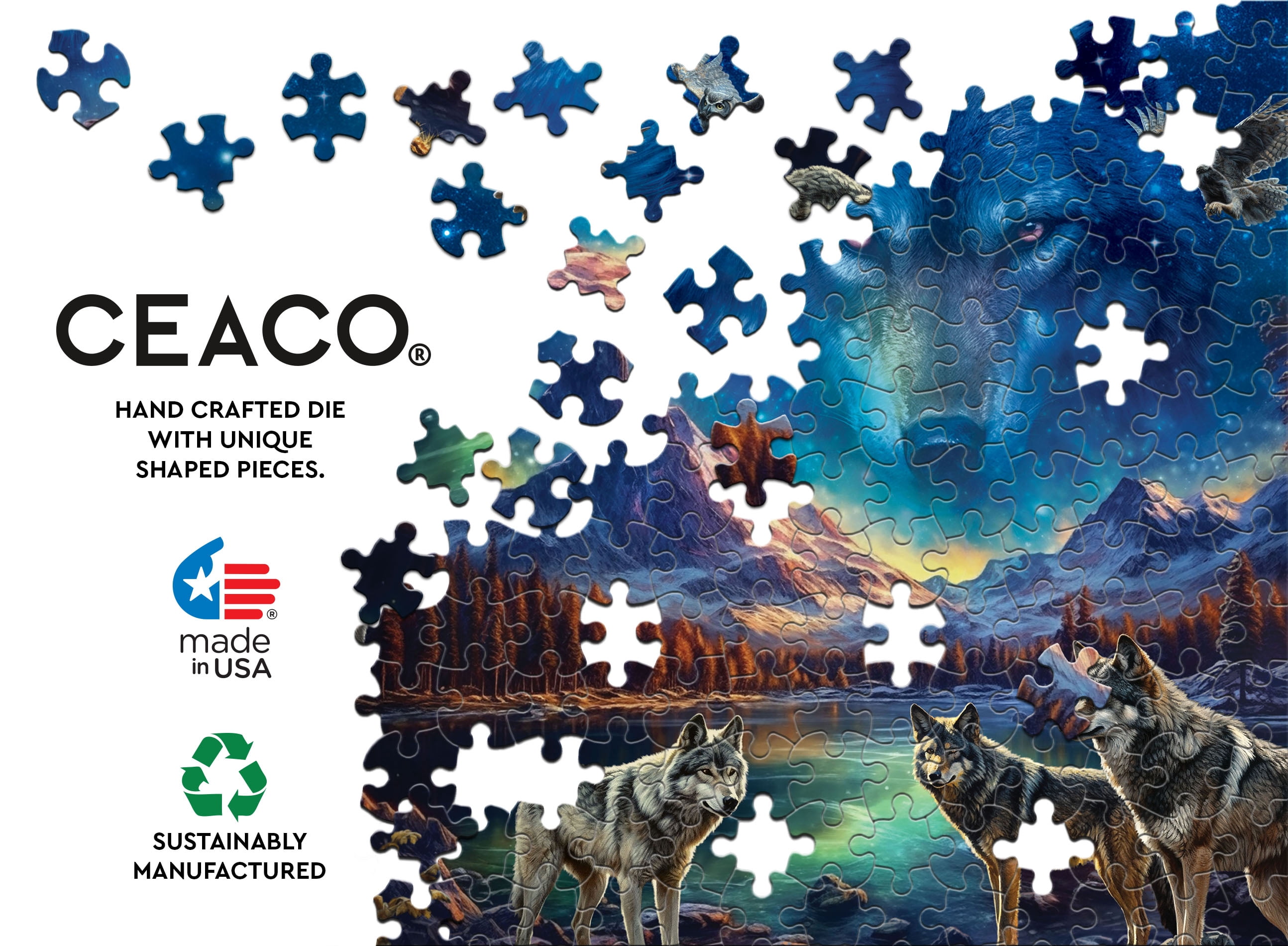 Ceaco The Beauty of Wolves Glow 750 Piece Interlocking Jigsaw Puzzle
