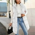thumbnail image 2 of ZHYou Long Puffer Vest for Women Quilted Hooded Vest Padded Sleeveless Coat Jackets with Pockets,White,Size:M, 2 of 7