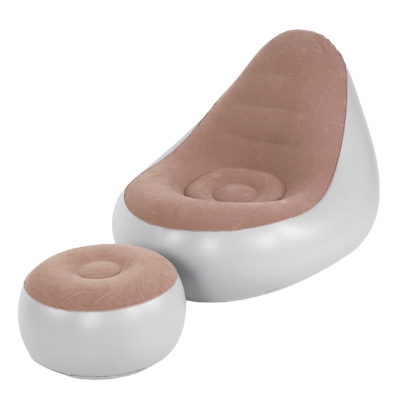 Inflatable Chair With Ottoman Flocked Water Proof Comfortable Blow Up Air Chair Brown