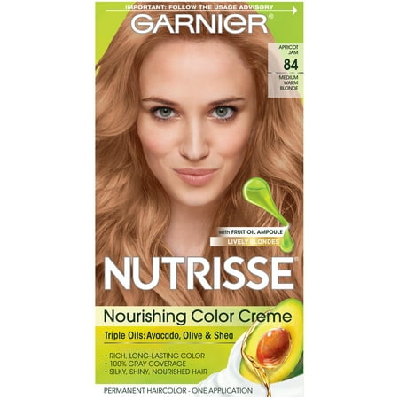 Garnier Nutrisse Nourishing Hair Color Creme with Triple Oils, Apricot Jam 84, Medium Warm Blonde, 1