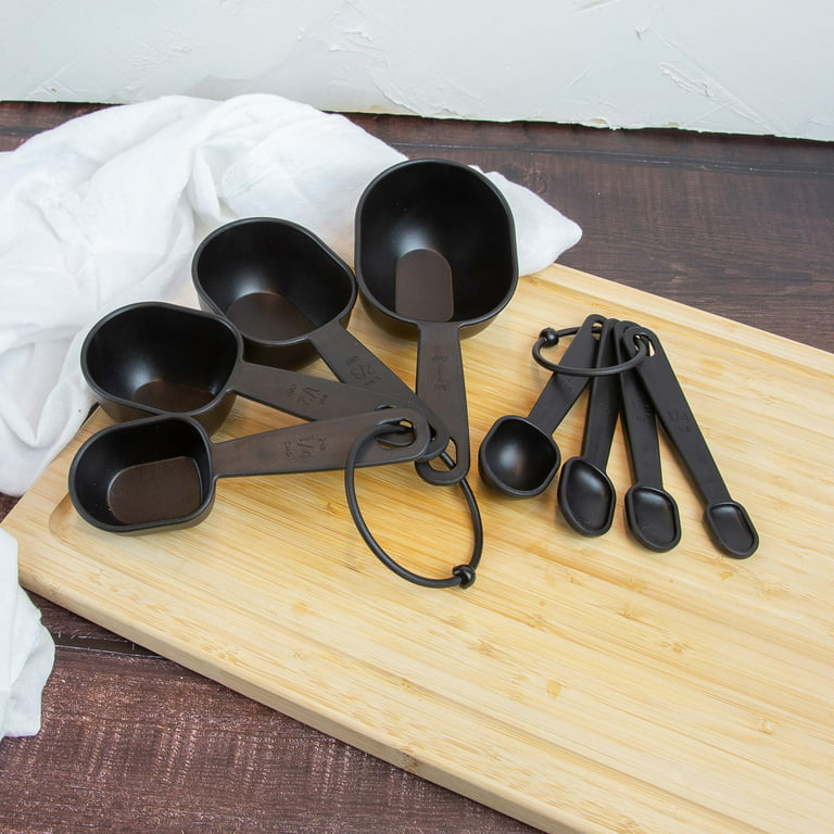 Mainstays 8-Piece Measuring Cup & Spoon Set, Raised Measurements, Black,  Polypropylene 