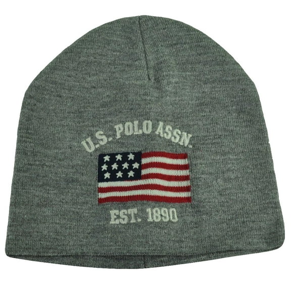 US Polo Assn Association Brand Flag Logo Cuffless Hat Grey Beanie Knit Toque
