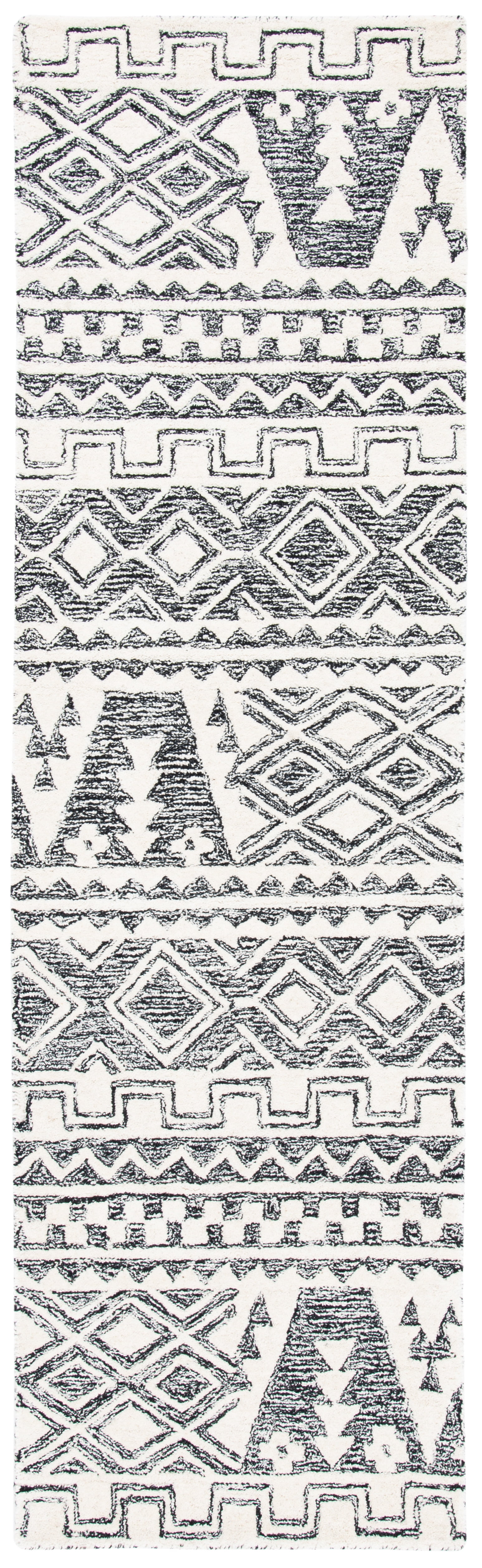SAFAVIEH Abstract Jacinda Geometric Wool Runner Rug, Ivory/Black, 2'3" x 8'