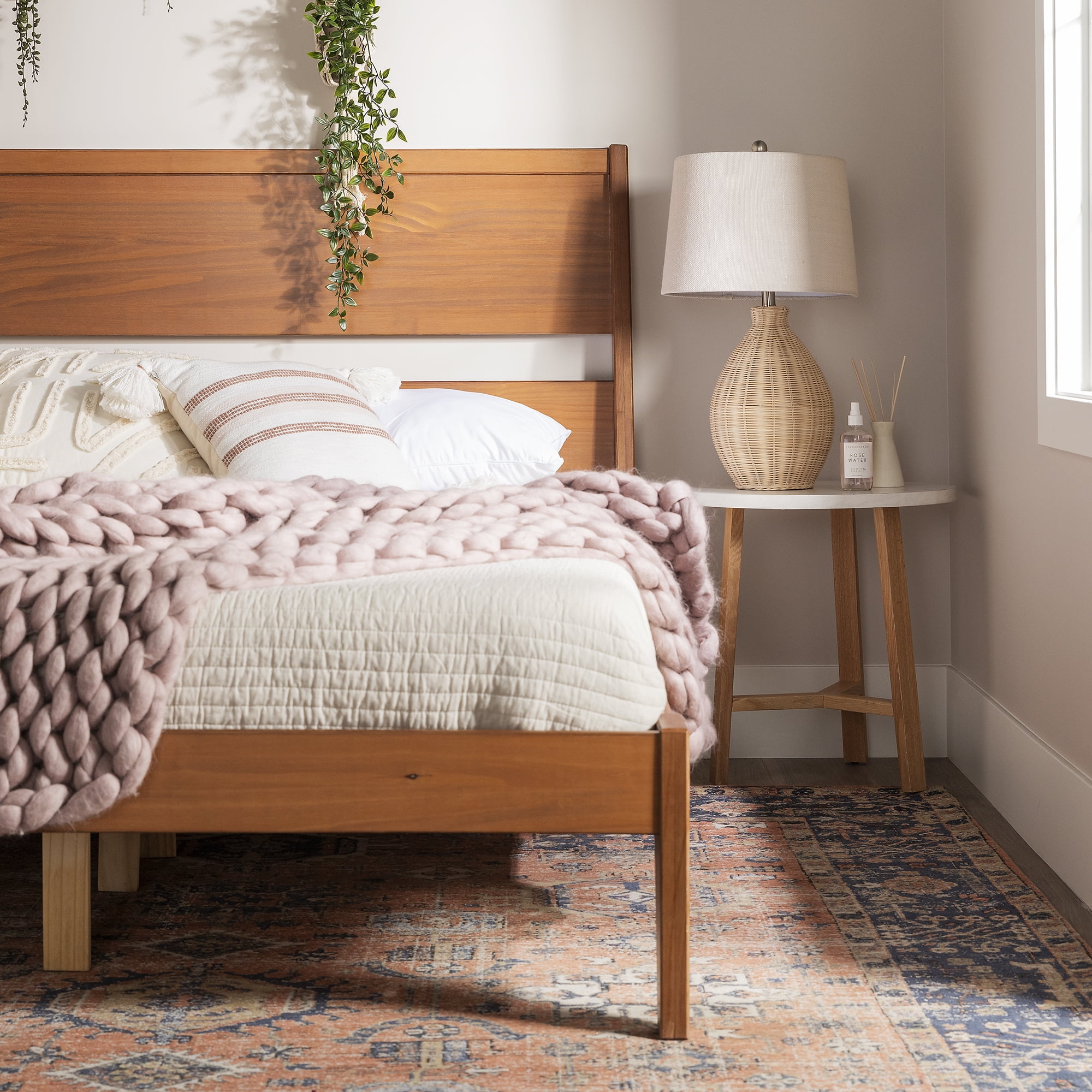 Walker Edison Abrielle Modern Queen Platform Caramel Bed Frame