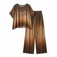 thumbnail image 7 of Cagogo Women Plus Size 2 Piece Outfit Round Neck Short Sleeve Tshirt Wide Leg Pants Casual Summer Lounge Set Gradient Boho Matching Tracksuits Travel Airport Clothes, Coffee 5XL, 7 of 7