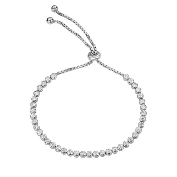 Tilo Jewelry .925 Sterling Silver Bezel Set Tennis Bracelet with Cubic Zirconia CZ Stones | Adjustable Chain | Women, Men, Unisex