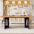 thumbnail image 4 of 71 Inch Dining Table for 6 to 8 People, Modern Long Rectangular Kitchen Table with Pedestal Base, Large Spacious Tabletop for Dining Room Conference Home Office, Natural Wood Top Black Frame, 4 of 7