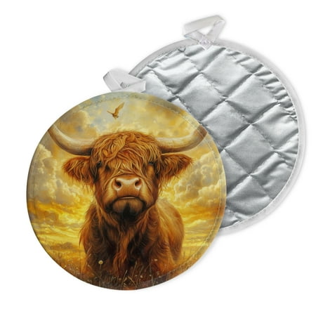 

2 PCS Pot Holders for Kitchen Potholders Sets with Hook for Oven Cooking Baking Highland Cow With Majestic Horns