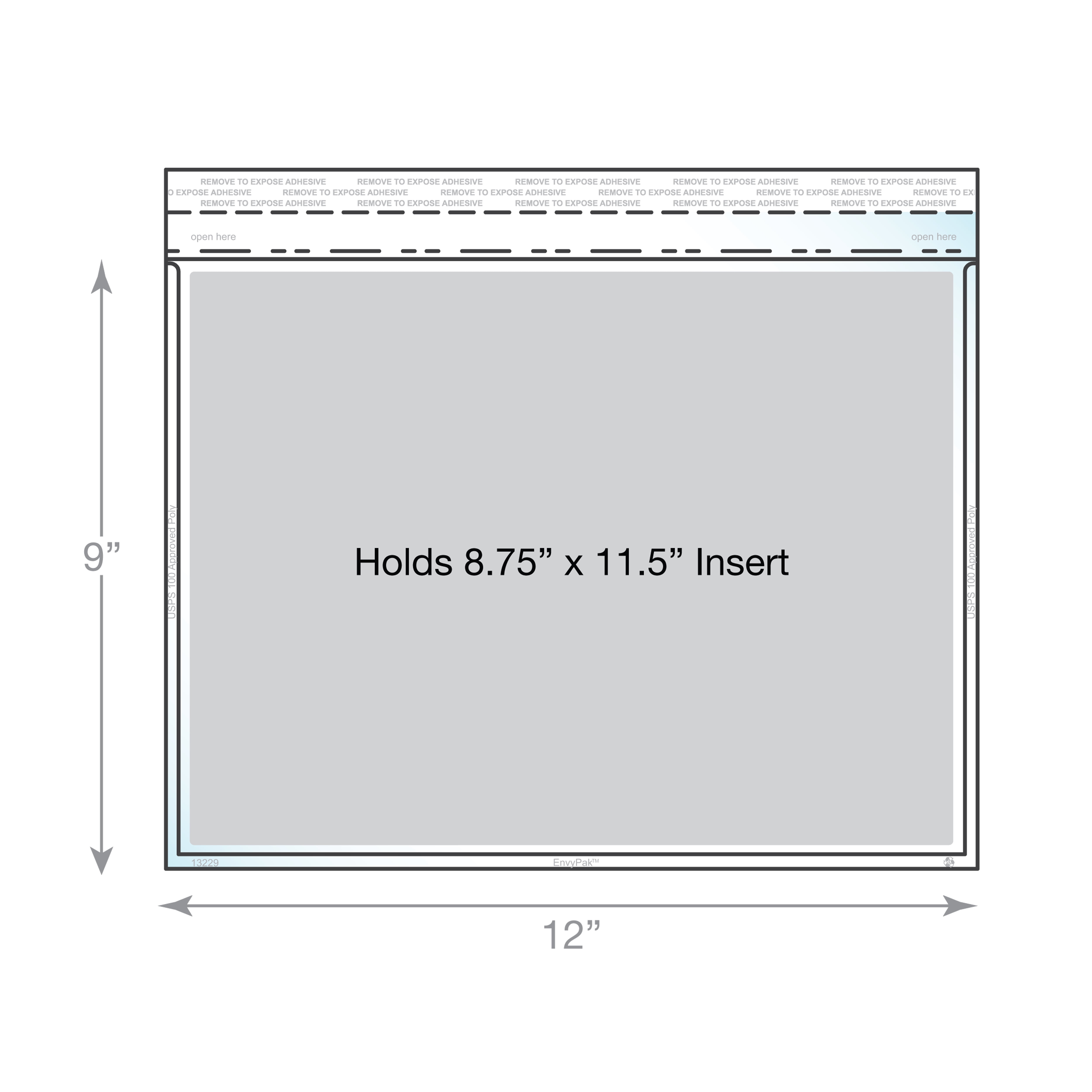 9" x 12" Horizontal Catalog Envelope Crystal Clear, Permanent Tape (8.5″ x 11″ Insert Size) - Box of 500 - Made in USA