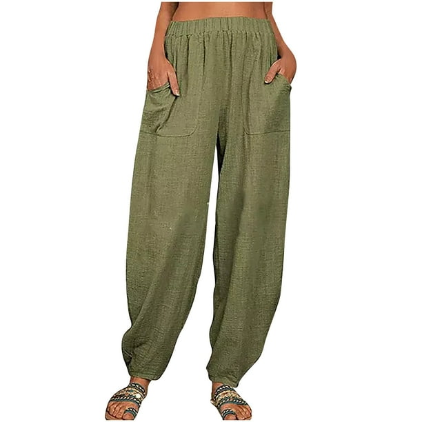 Moda Mujer Verano Casual Suelto Algodón Y Lino Bolsillo Sólido Pantalones Pantalones Fridja alkflakhf33915
