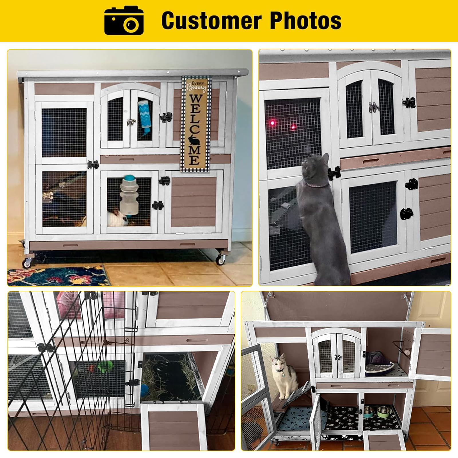 Aivituvin Wood Rabbit Hutch Bunny Cage with Wheel, Two Layer Guinea Pig House for Outdoors & Indoors, Brown