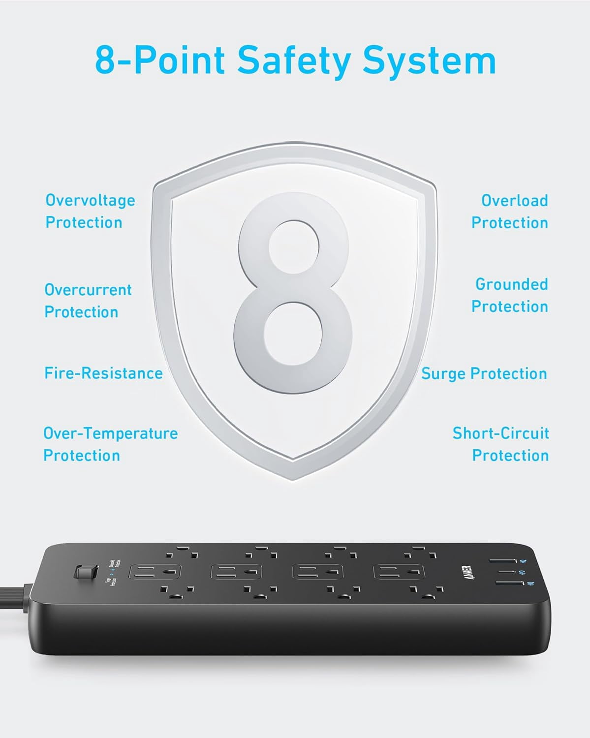 Anker Surge Protector Flat Plug Power Strip(2100J), 12 AC Outlets, 5feet Flat Extension Cord, 1USB C and 2 USB Ports for Multiple Devices, 20W Fast Charging for Home, Office, Dorm Essential, TUV