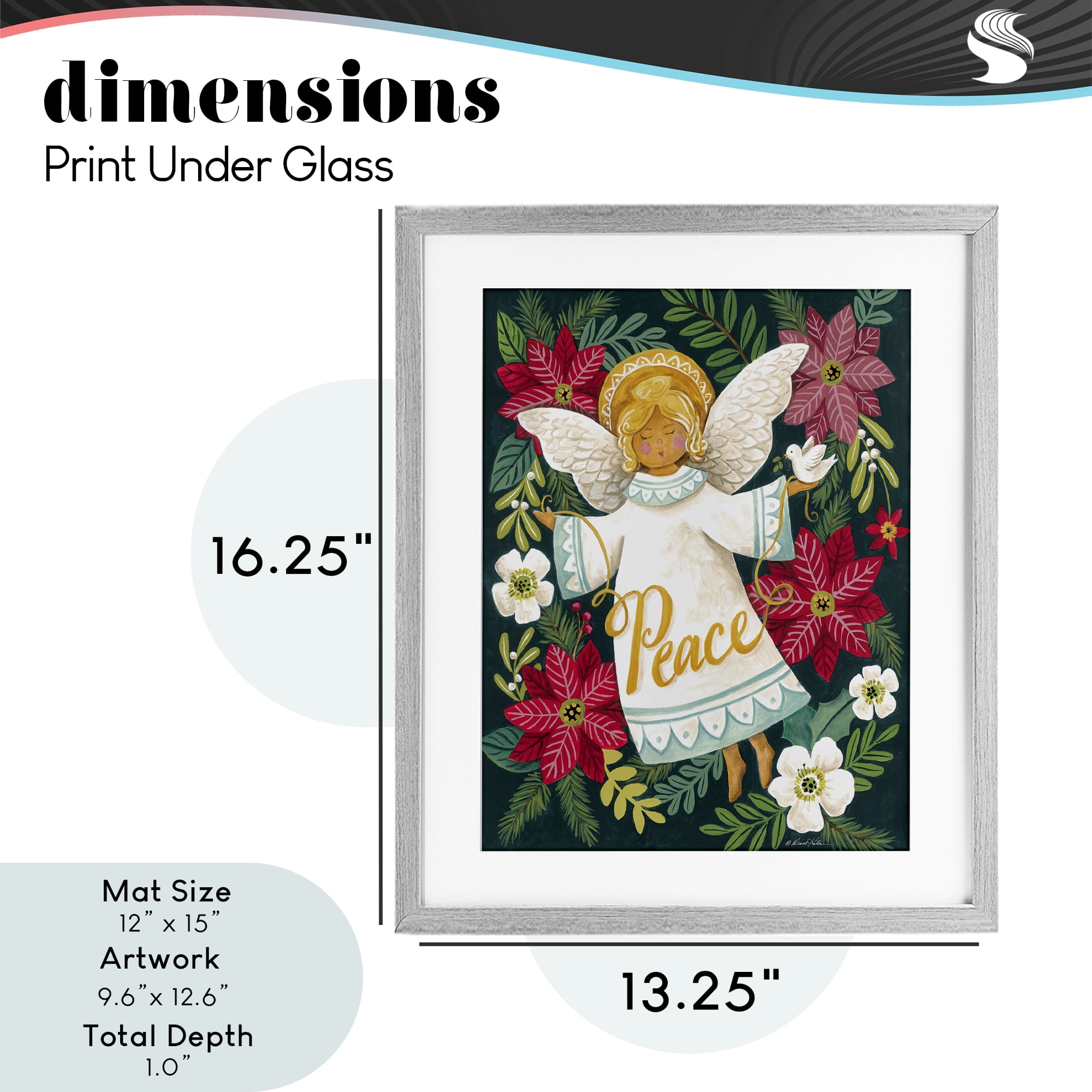 Angel with Peace & Botanicals Gray Framed Print Under Glass, design by Diane Kater