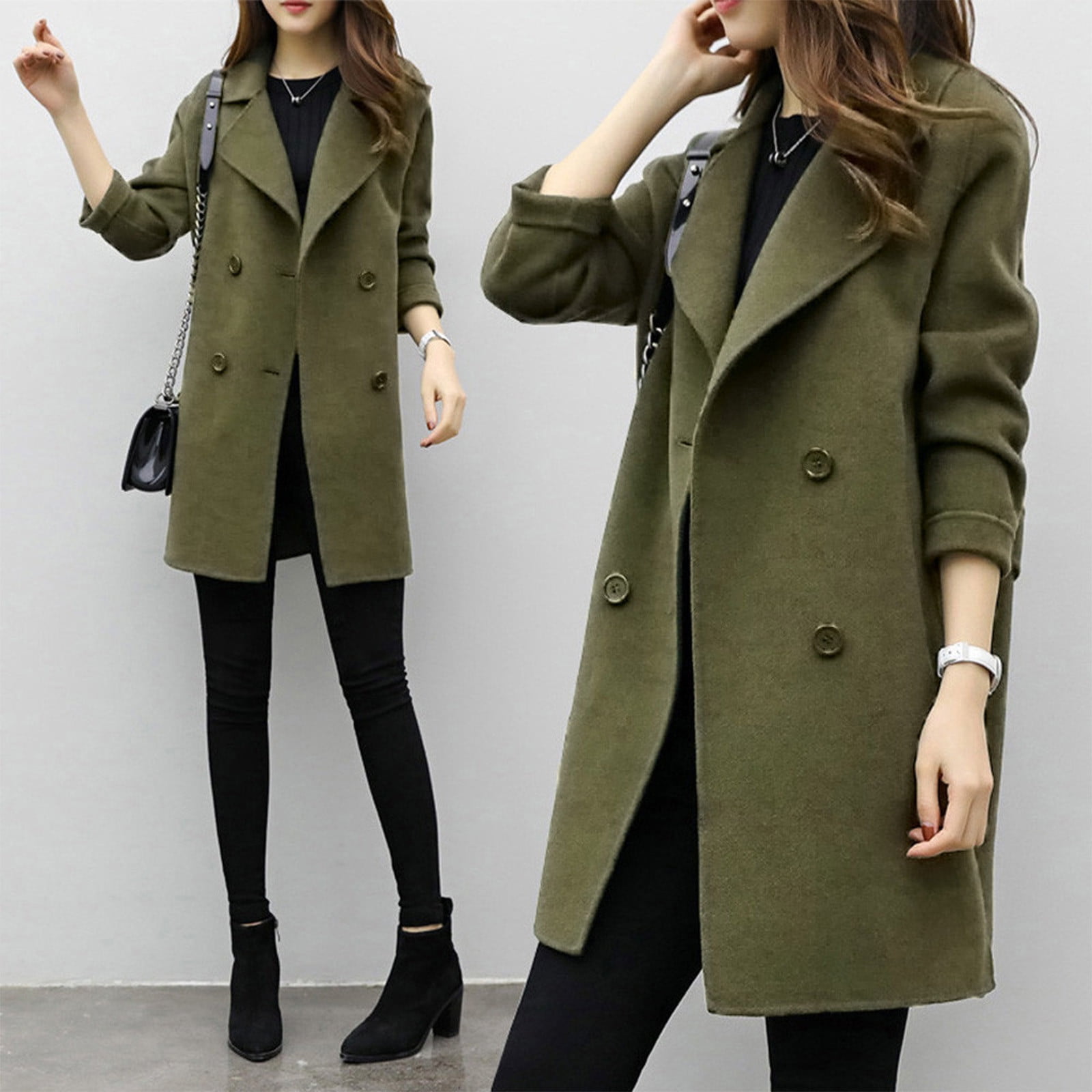 Blvb Winter Coats For Women Lapel Collar Button Front Solid Color Long Sleeve Overcoat Ladies Cozy Outerwear Jackets Other