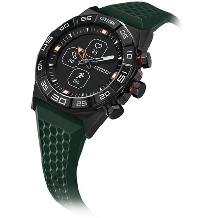 Citizen - CZ Smart 44mm Black IP Stainless Steel Case Hybrid Heart Rate Smartwatch with Silicone Strap - Green