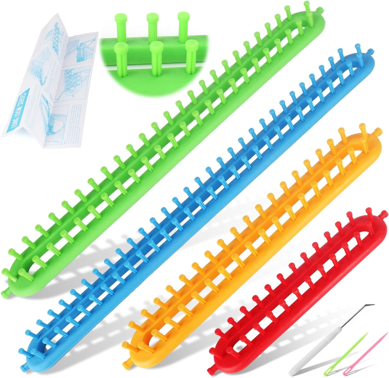 Long Knitting Loom Set with Instructions-Scarf Hat Blanket Loom Knitting Kit-Rectangular Knitting Looms for Beginners Kids Adults-Shawl Sweater Sock Knitting Looms for Crocheting