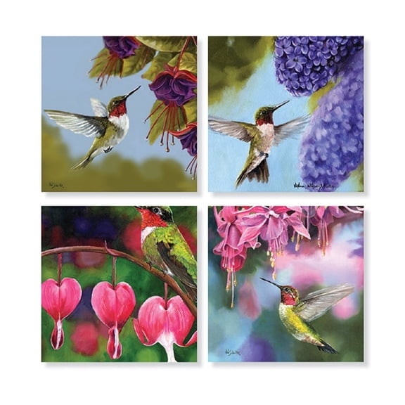 Carson Home Accents Set of 4 Square Stone Coasters – Hummingbirds Nature-Inspired Drink Protectors