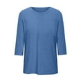 thumbnail image 4 of LYEAA Women 3/4 Sleeve Tops Solid Color Round Neck Casual Loose Fit T-Shirts Summer Breathable Cotton Blouse for Daily Wear, Vacation, Office Outfits Dark Gray L, 4 of 4