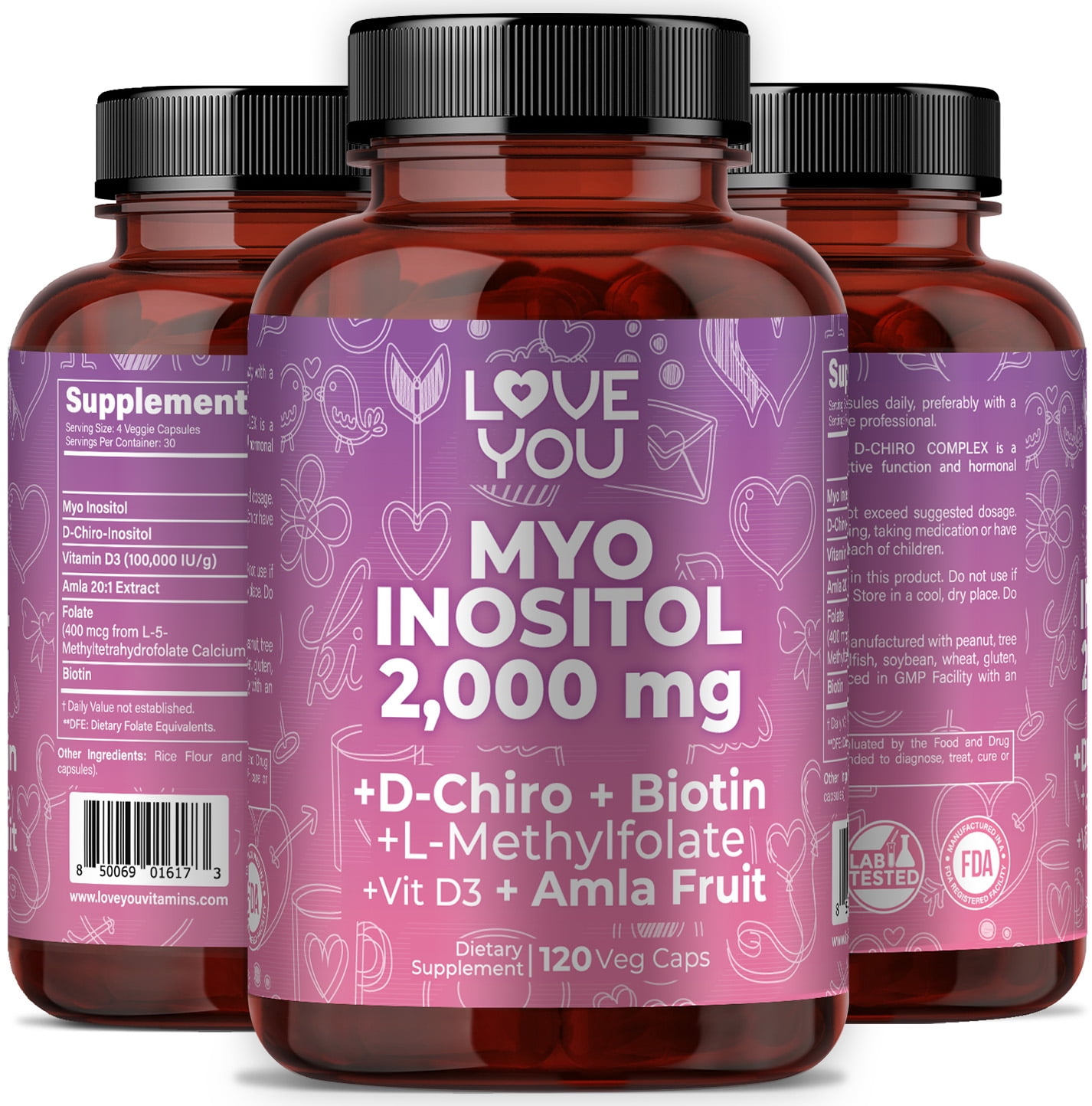 Myo Inositol & D-Chiro Complex, Fertility & Hormonal Support, 120 Veggie Caps, 30 Servings