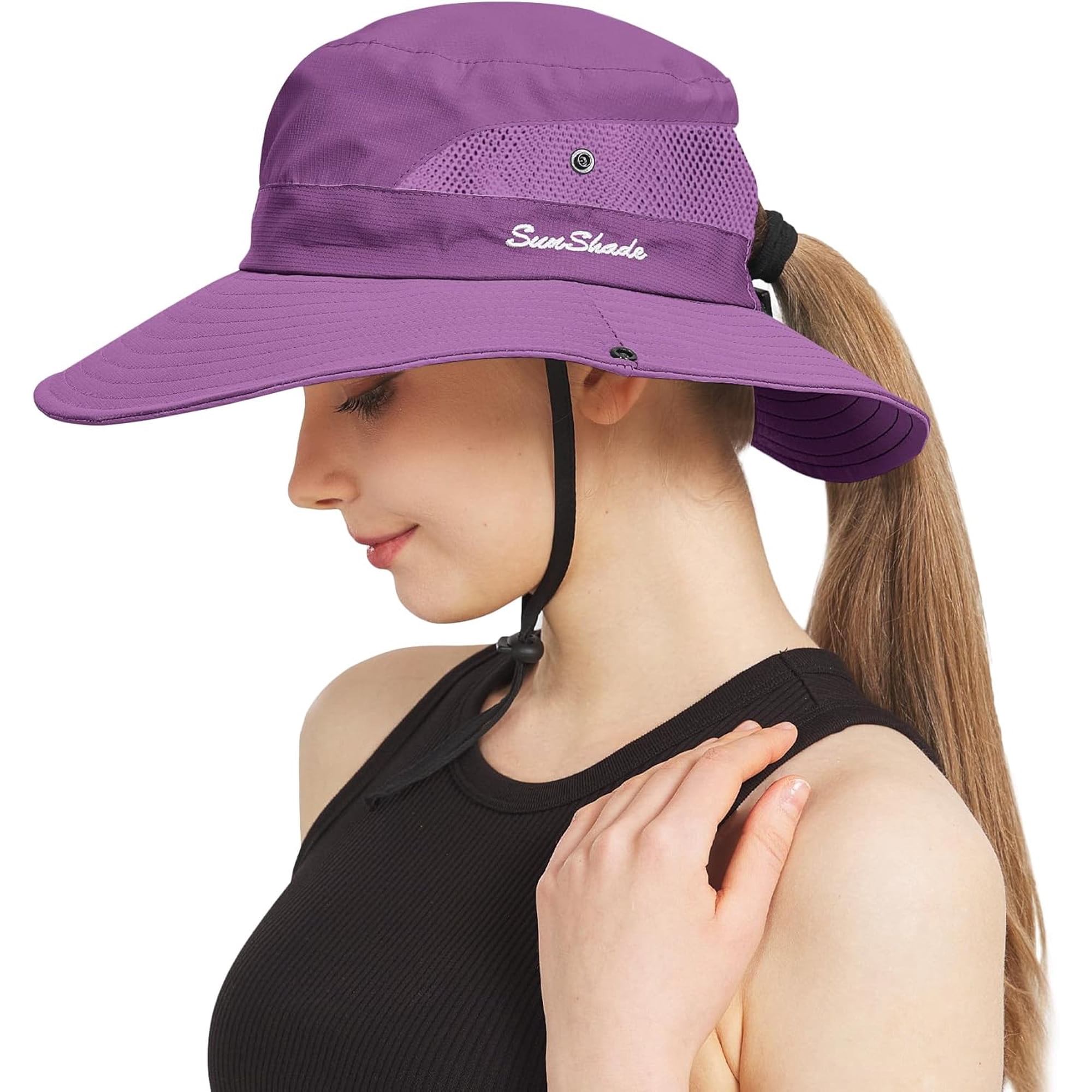 Purple (Ponytail Hole) WomenPonytail Sun Bucket Hats for  display picture 1
