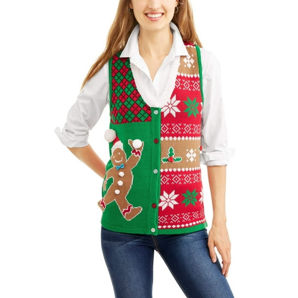 LifeStride Women's Christmas Sweater Vest With Faux