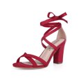 thumbnail image 1 of BLISSFUL STEP Sandales pour Femmes Talons Hauts Blocs Couleur Unie Sandales à Lacets Rouge 6, 1 of 8