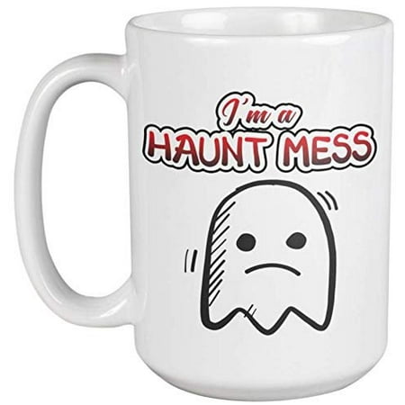 I'm A Haunt Mess Funny Pun Halloween Coffee & Tea Gift Mug For Trick Or Treaters, Men, Boys, Girls, Women, Ladies, Students, Kids, Professionals, And Coworkers (15oz)