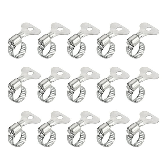 Worm Gear Hose Clamp, 15pcs 3/8"-5/8" Key Type Adjustable Stainless Steel Hose Clamps for Securing Hose