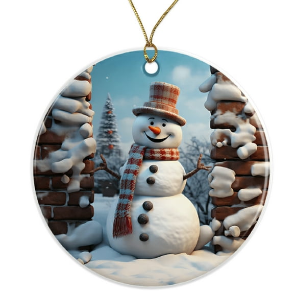 Winter Snowman Ornament - Cute Holiday Decoration for Christmas Tree - Festive Holiday Ornament Ceramic Ornament - 3 Inch Christmas Tree Round Ornament - Xmas Holiday Decor ORNW0175