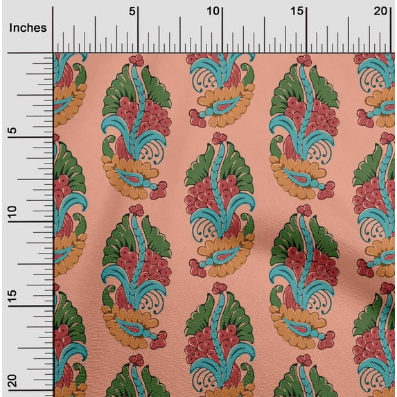 oneOone Viscose Chiffon Peach Fabric Leaves & Paisley Block Dress Material Fabric Print Fabric By The Yard 42 Inch Wide