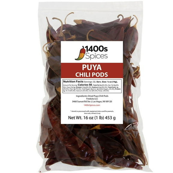 1lb Puya Dried Whole Chile Peppers, Chili Seco Pods by 1400s Spices