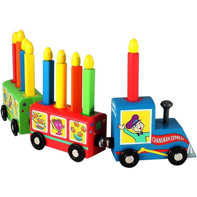 Zion Judaica Wooden Hanukkah Train Menorah with Candles photo 2