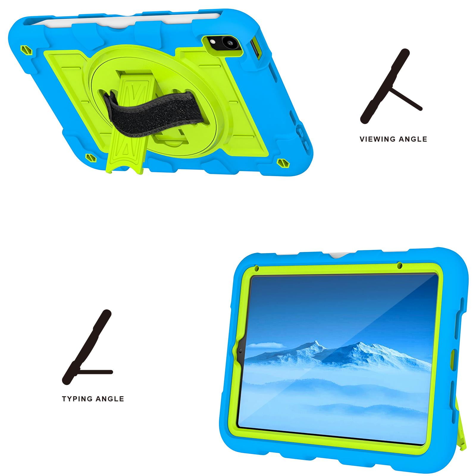 TECH CIRCLE for Apple iPad Mini (A17 Pro/A15) 7th/6th Generation Case 8.3" (2024/2021 Release), Durable Shockproof Protective Back Cover Case with Kickstand /Hand Strap /Shoulder Strap, Blue + Green