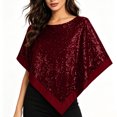 thumbnail image 4 of Fewfanhot Sequin Satin Trim Triangle Poncho Shawl, Sparkly Loose Cape Wrap for Women Evening Themed Party Wedding, 4 of 7
