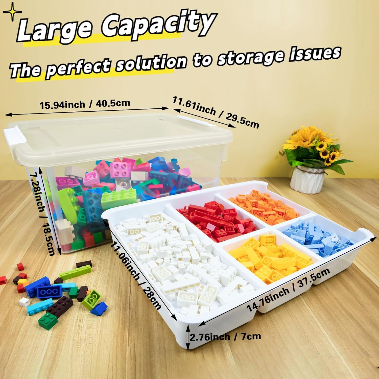 Creahaus 17 Quart Plastic Storage Box with Removable Tray Durable Craft Organizers and Stackable Container for Organizing Bead, Art, Sewing, Playdoh (Clear)
