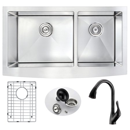 Anzzi Elysian Farmhouse 33 In Double Bowl Kitchen Sink With