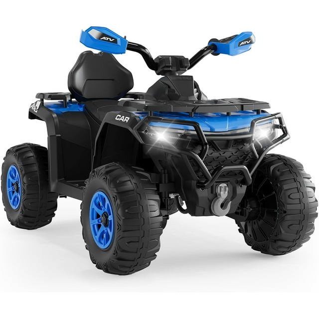 12V Electric Ride on ATV Car for Kids 3-8 Years, Remote Control, Spring Suspension, LED Lights, Bluetooth, Music, Early Education, Volume Control, Battery Powered Cars for Toddlers & Big Kids, Blue