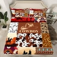 thumbnail image 2 of Manfei Southwestern Cowboy Bed Sheets, Brown Cow Print Plaid King Sheets, Vintage Lodge Cabin Sheet Set, Lightweight Room Decor 4-Piece, 2 of 7