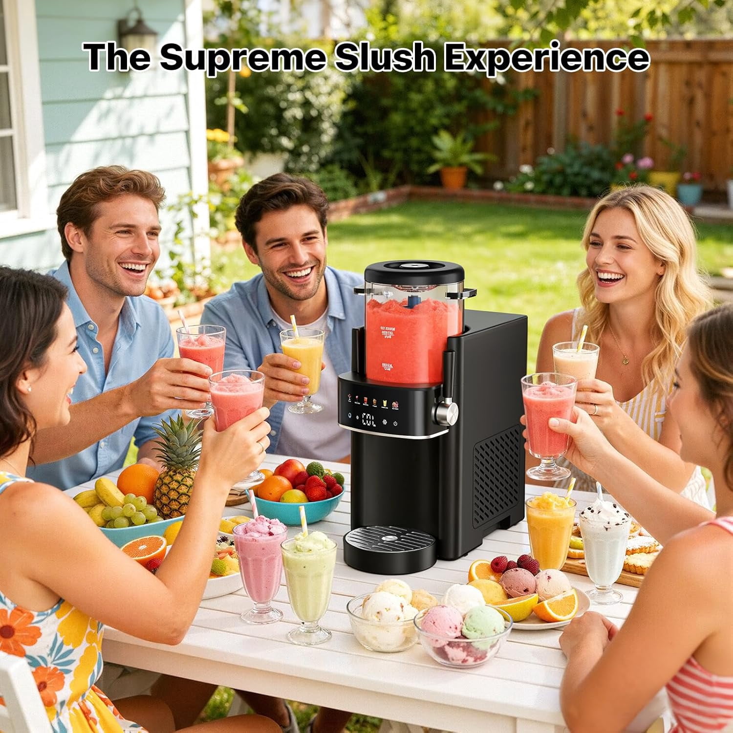 Slushie Machine, Electric Ice Cream Maker with Rapid Cooling & Temperature Control, Multi-functional Frozen Drink Maker for Margarita Frappe Cocktail, Easy Clean Household Slushy Maker Black