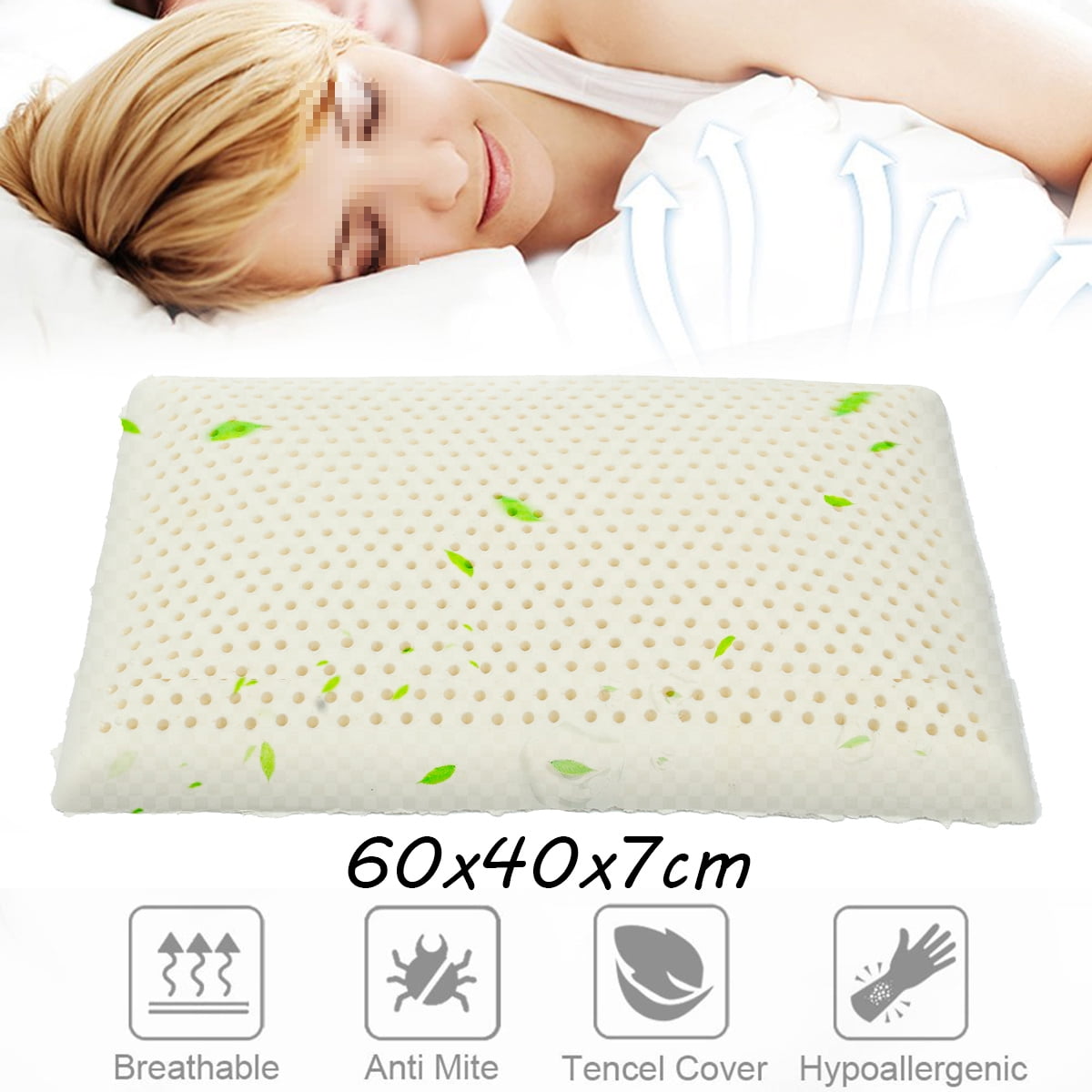 100% Natural Bedding Latex Feel Pillow Soft Comfort Sleeping Neck Pain 60X40CM 