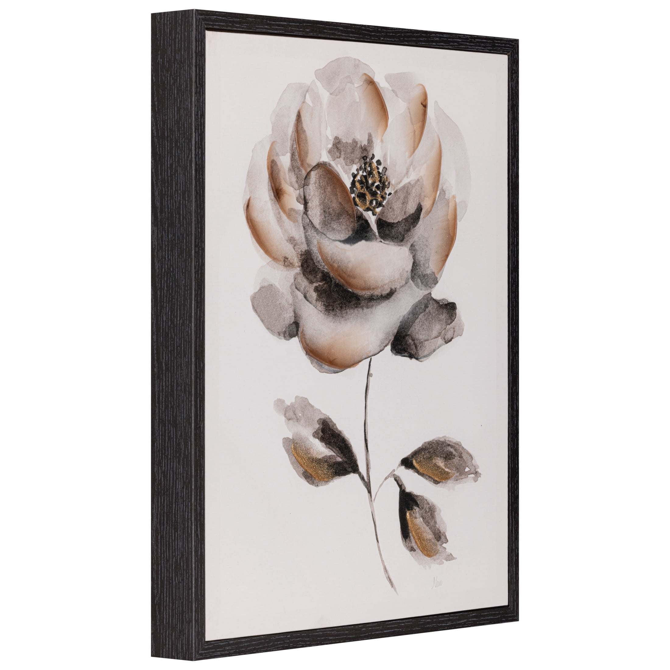 Gallery Solutions Set of 2 Large Framed Floral Canvas Art - 17x21 Black and White Floral Prints with Texture Finish, for Home or Office Décor