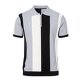 thumbnail image 4 of Men's Retro Striped Knit Polo Shirt, Quarter Zip Short Sleeve Casual Business Top, Breathable Soft Fabric for office, Daily and Semi-formal Wear, Sizes S-5XL Gray, 4 of 4