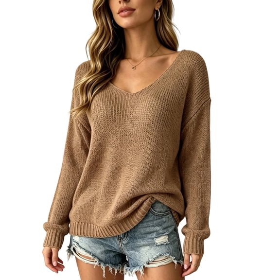 Edvintorg Cardigan Sweaters for Women Long Sleeve V Neck Loose Casual Knit Pullover Top Women's Clothing S-XL Khaki