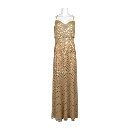 Adrianna Papell Spaghetti Strap Zipper Crossed Back Blouson Embellished Mesh Dress