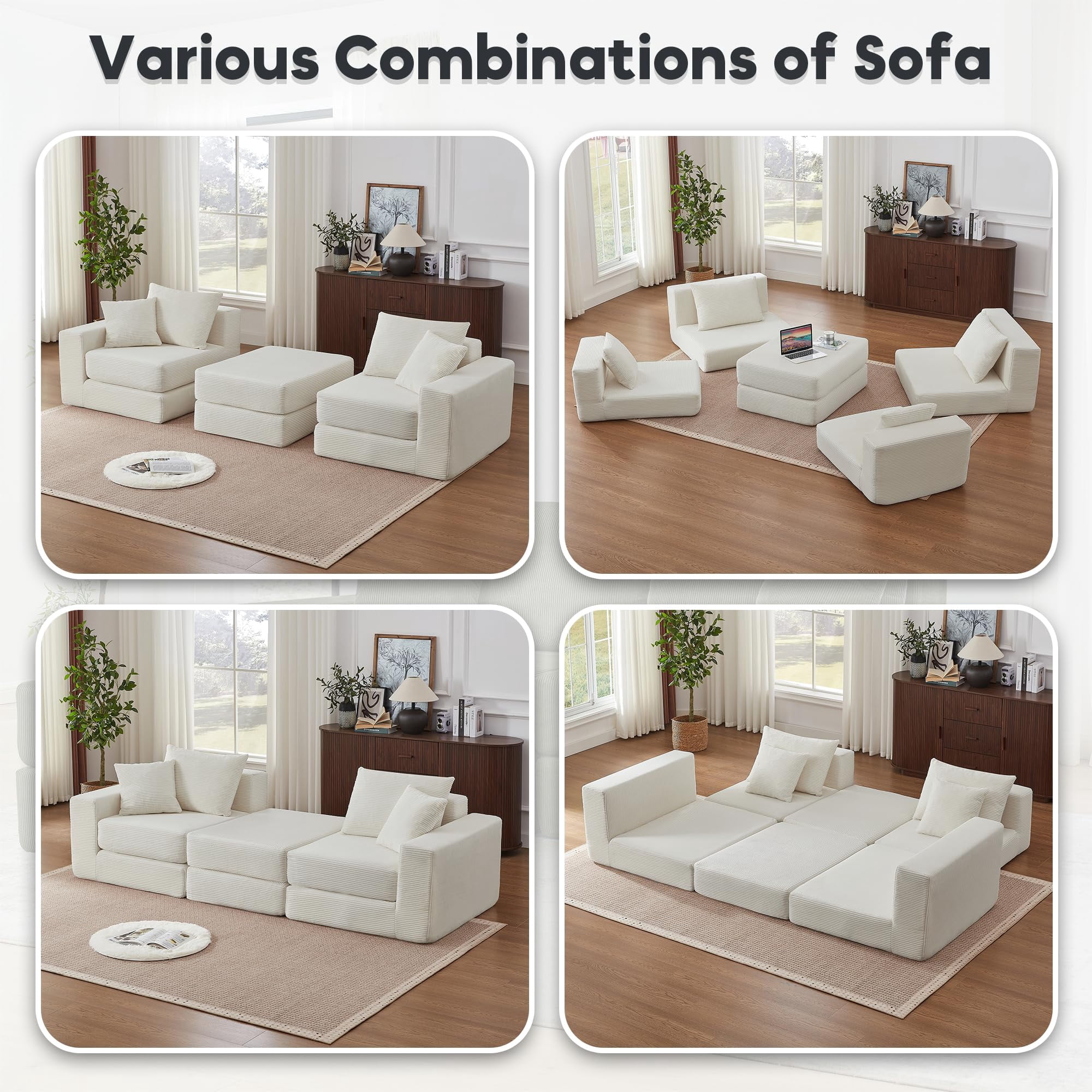 Tmsan 73.6" Modular Sectional Sofa,boneless loveseat couch with 4 Pillows,Classic L-Shape Design Convertable, for Living Room and Office,White