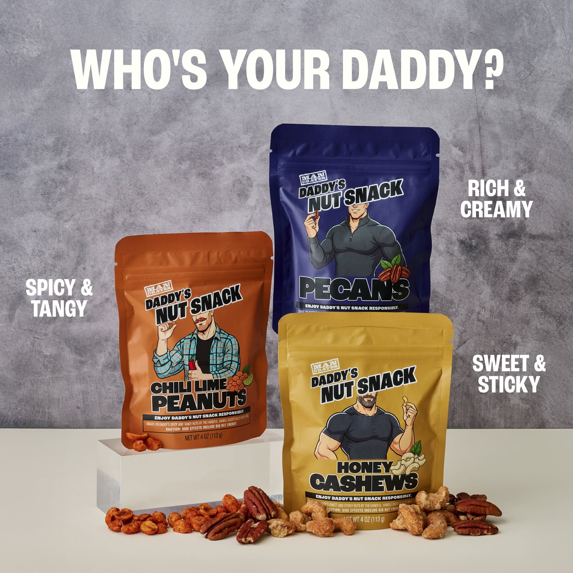 Man Crates Daddy’s Nut Snack Variety Pack, Gourmet Mixed Nuts Basket with Almonds, Pistachios, Cashews, Pecans and Peanuts