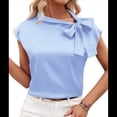 thumbnail image 2 of Blusa de Satén con Cuello Alto, Mangas y Lazo para Mujer, para Oficina Azul M, 2 of 7