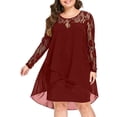 thumbnail image 4 of Vestido de encaje de manga larga Color sólido Transpirable Suelto Casual Ropa de mujer Vacaciones Trabajo Banquetes Verano Aniversario Presenta XXL Inevent AP009588-05, 4 of 7