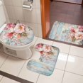thumbnail image 5 of Retro Pink Rose Bathroom Rugs Set Pastoral Flowers Leaf Blue Board Non Slip Absorbent Soft Bath Mats 3 Piece Set with Bathroom Rug, U-Shaped Floor Mat, Toilet Seat Cover Small Size, 5 of 9